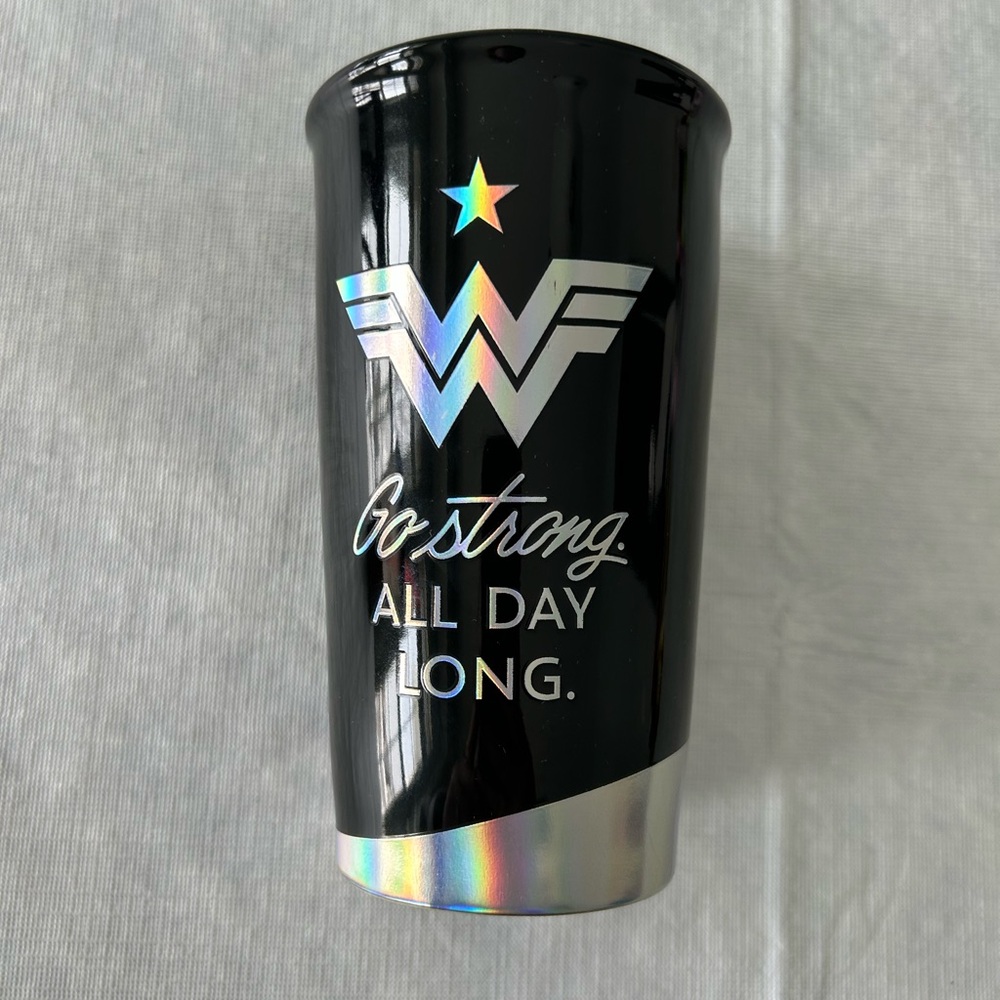 Hallmark Wonder Woman Black and Silver Travel Mug